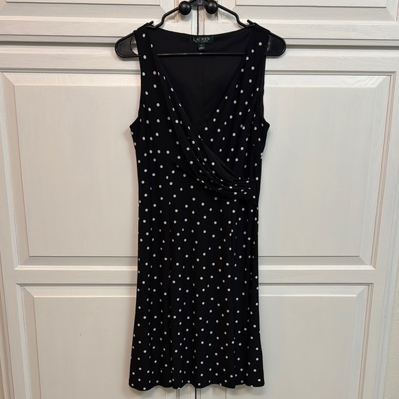 Ralph Lauren Black Polka Dot Midi Dress. Size 10. Stretchy. Classic - Picture 1 of 7